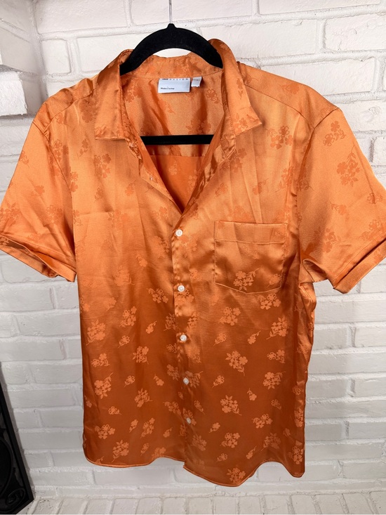 ASOS Other - ASOS Design Floral Jacquard Satin Camp Collar Shirt Orange Large